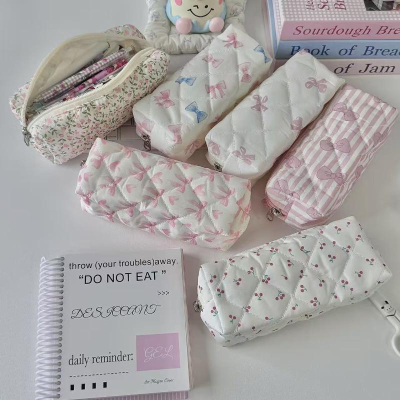 Roztomilá pouzdro na tužky s mašličkou, třešňovými květy, velkokapacitní taška na uložení psacích potřeb, multifunkční kosmetická taštička, penál