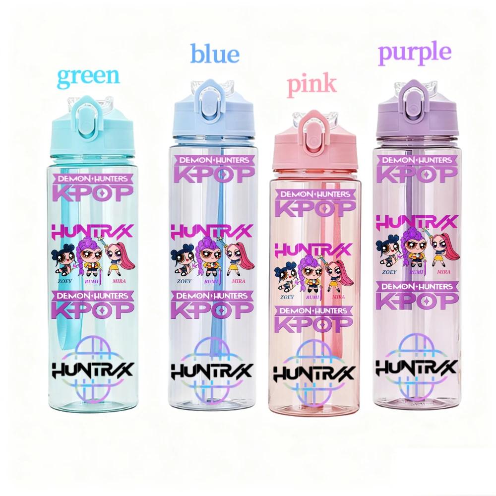 800ML KPOP Demon Hunters Transparent Water Cup Leakproof Shatterproof Anime Fashion Portable Sports Cup designed for Boys and Girls Present