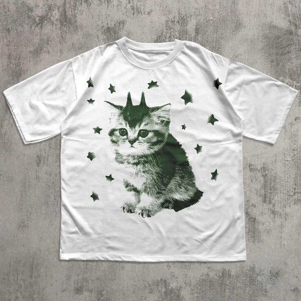 Y2k Alien Cat T Shirt 2000s Vintage 90s Retro Silly Cats Lover S Ironic Kitten Ufo Vintage Stylish Stretched Graphic