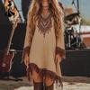 Vestidos casuales de cintura holgada con escote en V y manga larga para primavera y otoño para mujer