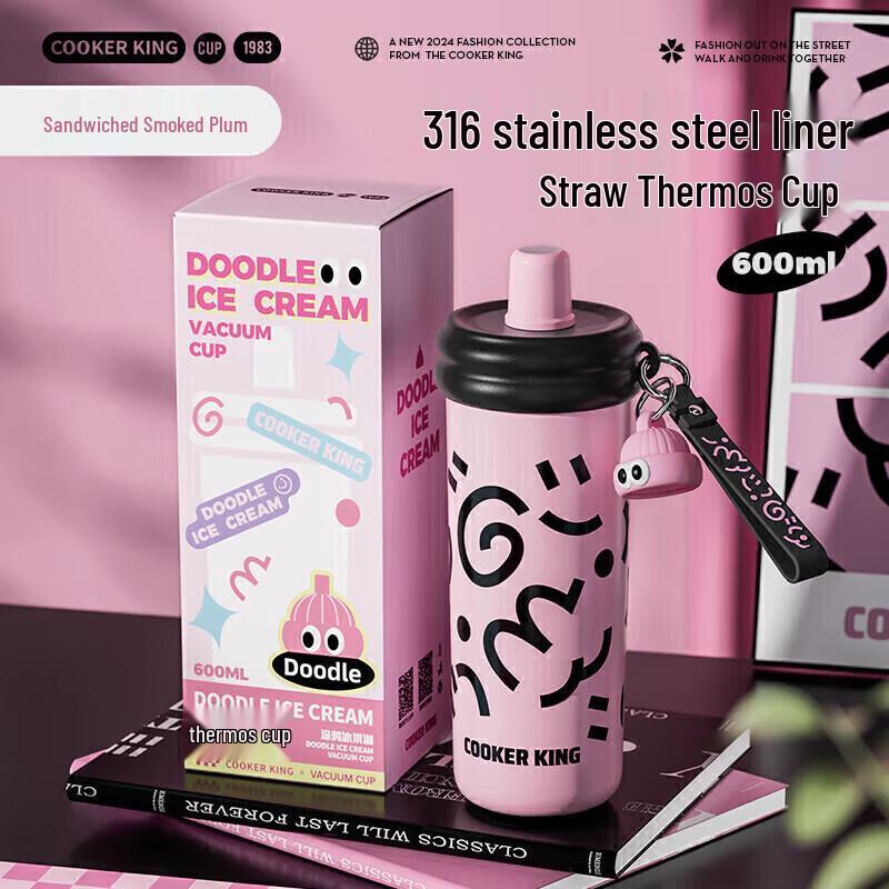 Chuidahuang 316 SS Insulated Bottle with Straw & Tea Infuser, 600ml