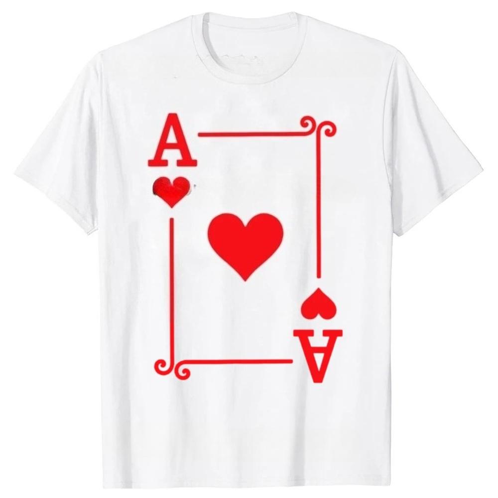 Funny Playing Cards Costume Ace Hearts Card Graphic T Shirts Men Humor Streetwear Tee Shirt Short Sleeve Unisex Loose Clothing