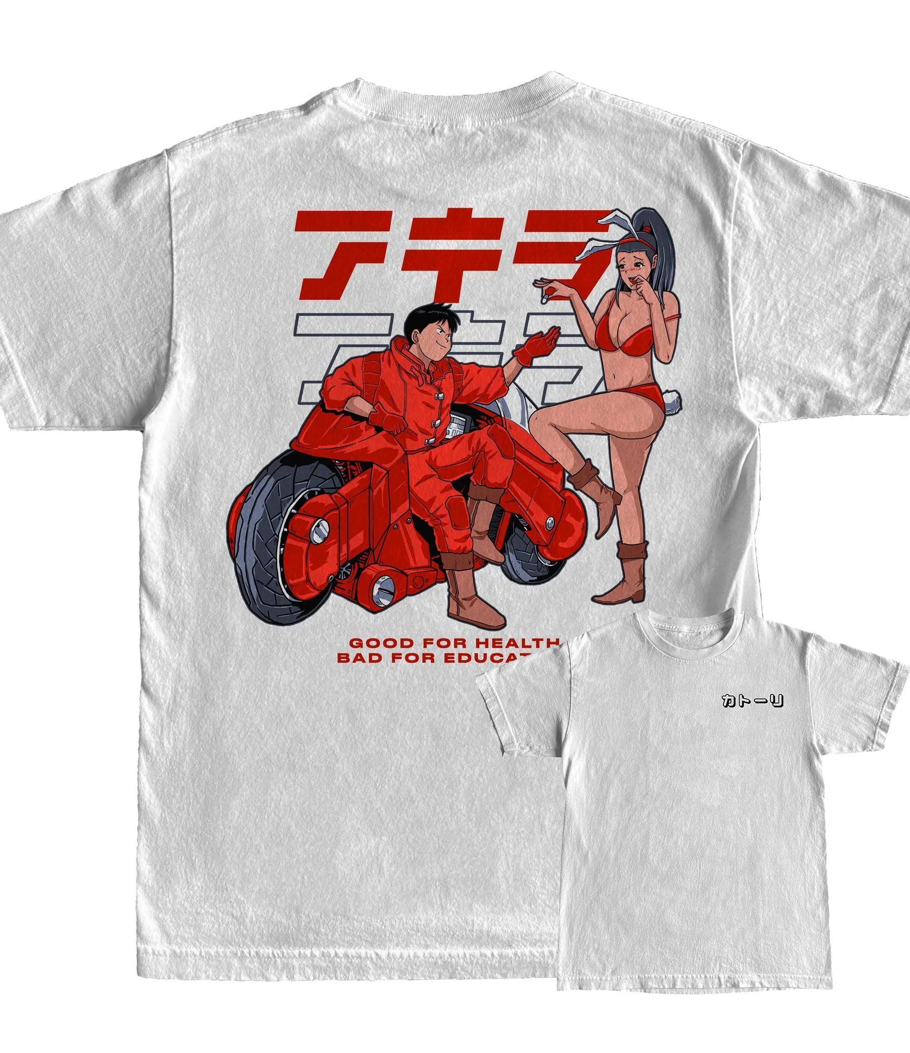 

Akira Black Anime T shirt Blank White Anime Tee Motorbike T-Shirt Casual Loose Cotton Tee Hip Hop Street Wear Men Clothing 4XL