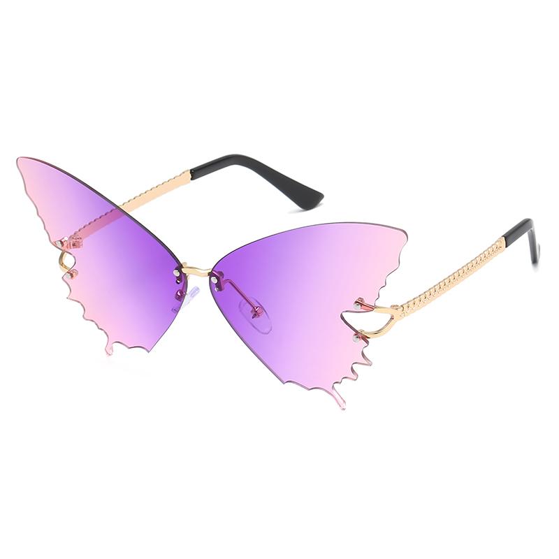 Oversized Butterfly Rimless Sunglasses Women Brand Steampunk Metal Punk Sun Glasses Vintage Gradient Ocean Lens Eyewear