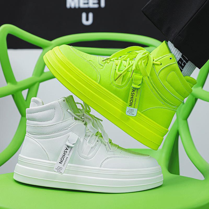 High-top board shoes men's autumn new heightening platform trendy shoes men's fashion men's personality fluorescent green men's shoes