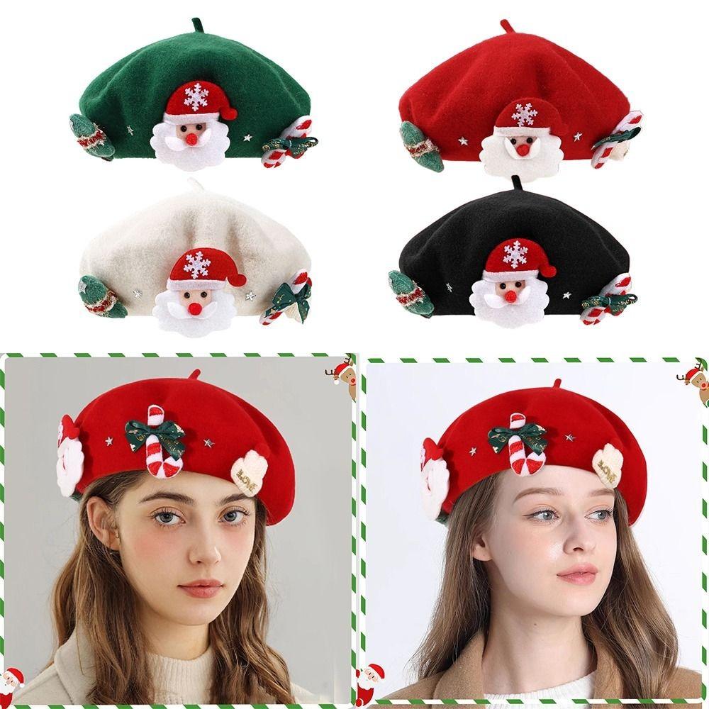 Red Green Color Christmas Beret Hat Wool Felt Material Wool Beret Hat For Women Girls