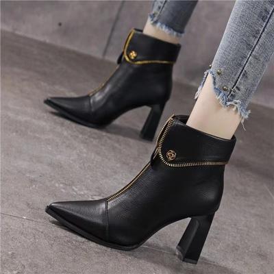 Women's Boots Autumn and Winter New High-heeled Fashion Small Short Boots Temperament Fashion Boots Women's Pointed Thick Heel Thin Boots