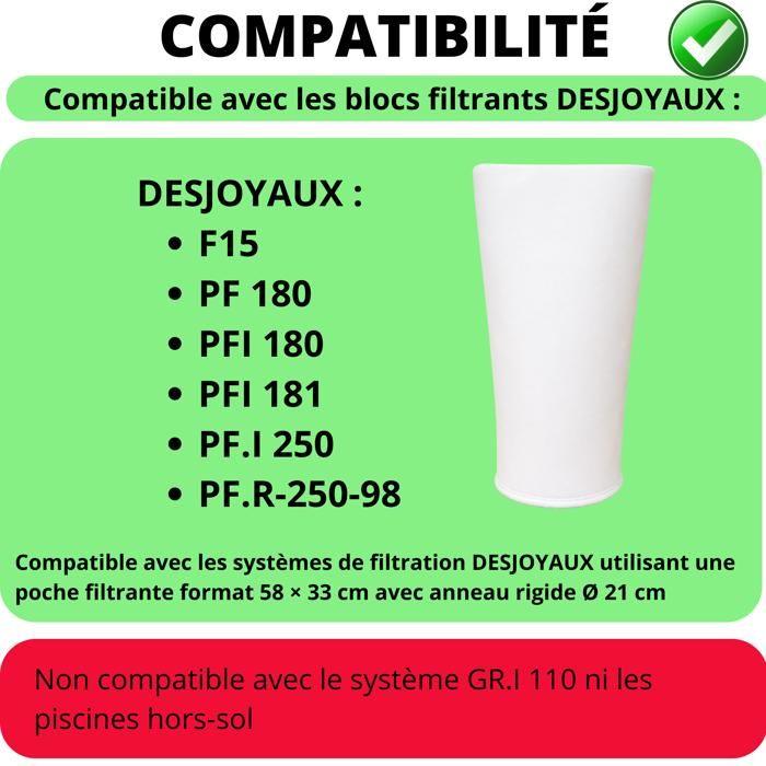 Pool Filter Bag [Lot 2] 30 Microns Compatible Desjoyaux F15 PF180 PFI180 PFI181 PF250 58x33cm Ring Ø21cm Phonillico®