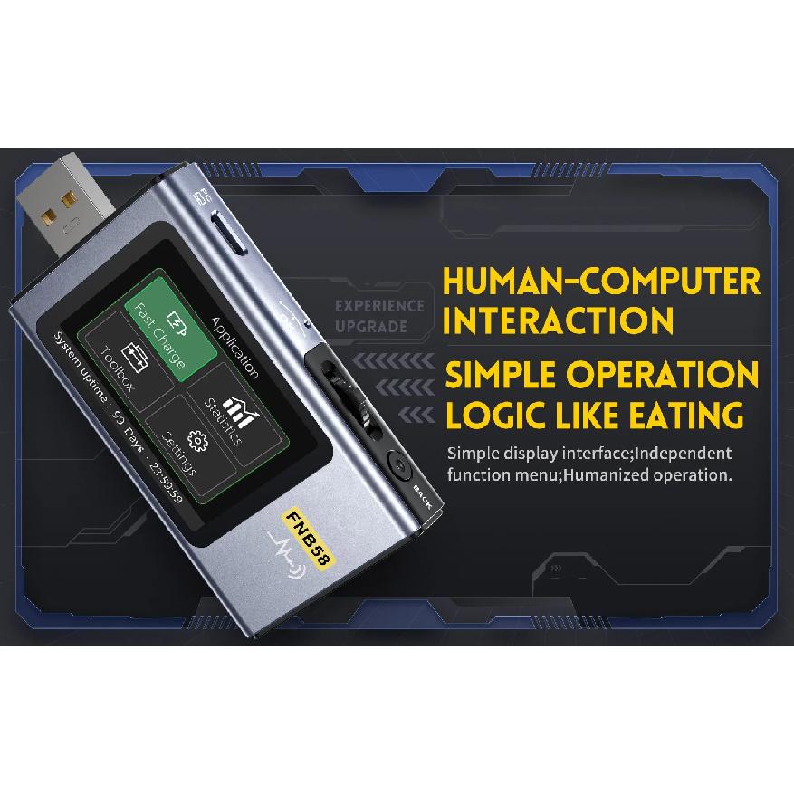 FNIRSI-FNB58 PD USB Tester Digital Voltmeter Ammeter Type-C Fast Charge Detection Trigger Capacity Ripple Measurement