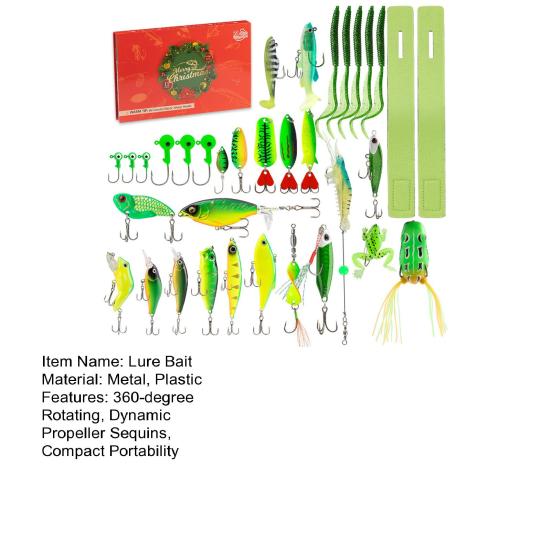 24Pcs/Set Christmas Fishing Advent Calendar Lure Bait 360 Degree Rotating Fish Lure Set with Realistic Painting Reflective Sequins