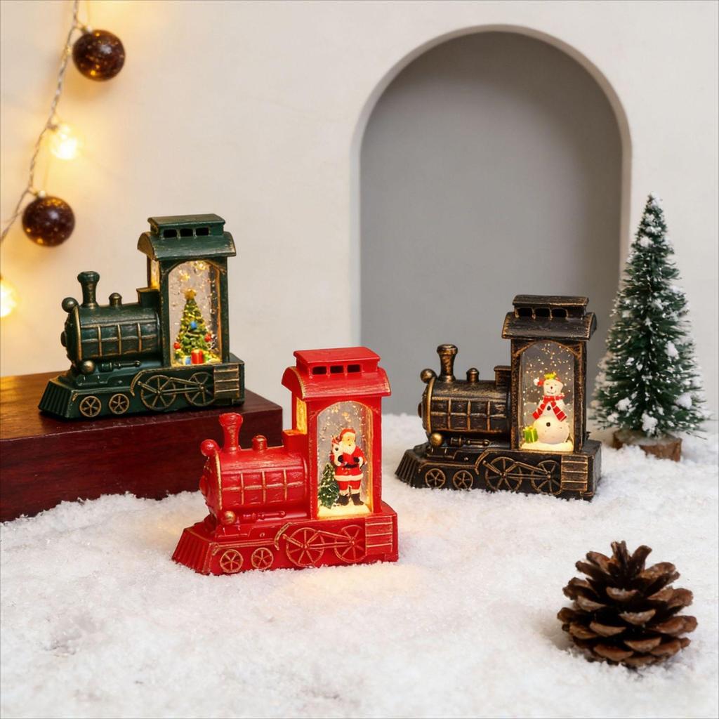 Christmas Snowflake Train Lantern Ornament - Water-Filled Luminous Desktop Decoration
