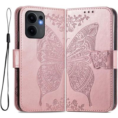 Flip Case for Oppo Reno 13F / Oppo Reno 13FS, Butterfly, Rose Gold