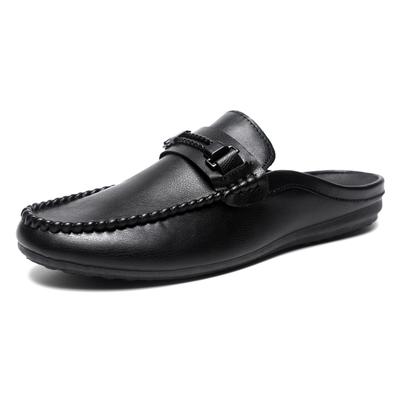 Leather Men Half Slippers Summer Breathable Mens Casual Shoes Slip On Lazy Driving Shoes Comfortable Walking Loafers Moccasins