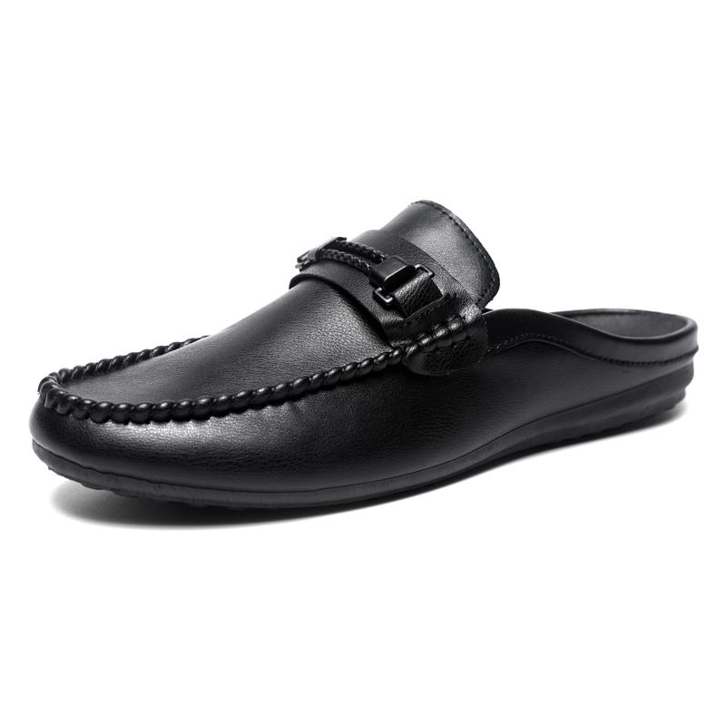

Large Size 39-46 Open Back Casual Shoes Mules Men 2025 Summer Leather Loafers Slippers Half Shoes Slip On Flats Slides Sandals 39