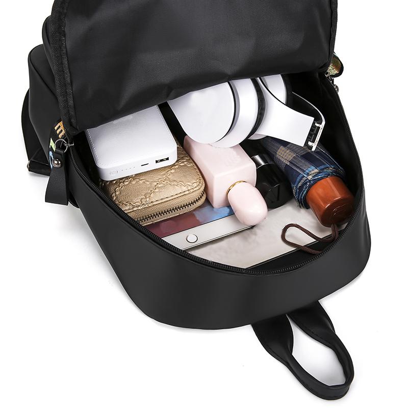 Grace Stylish Anti-theft Backpack, Portable Black Nylon Rucksack with Cute Colorful Letter Ornament for Female Everyday Carry