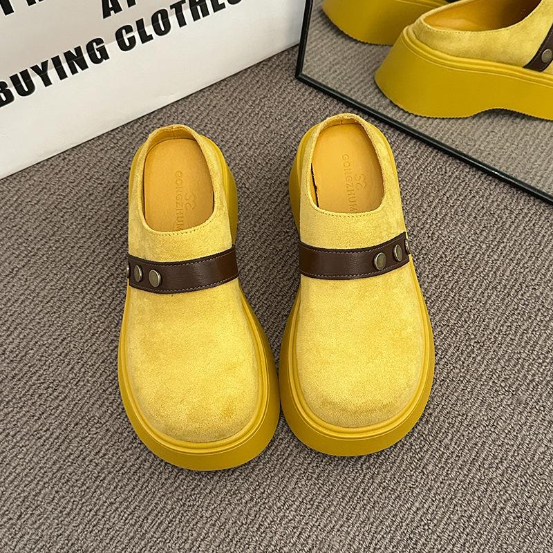 Lefu retro thick-soled bag head half-drag women's shoes wear spring and autumn new lazy one-pedal muffin heightening Boken shoes