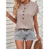 Women S Short Sleeve V Neck Solid Button T Shirt Casual