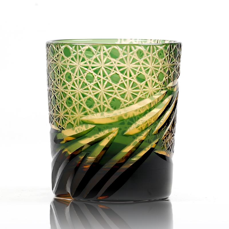 Edo Kiriko Japanese Old Fashioned Whiskey Glass Sake Cup Premium Crystal Cocktail Glass Rocks Glass Tumbler With Gift Box 201-300ml зелёный
