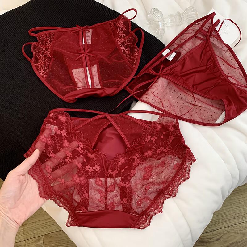 LANGSHA Women's Sexy Lace Mid-Waist Briefs (3-Pack)