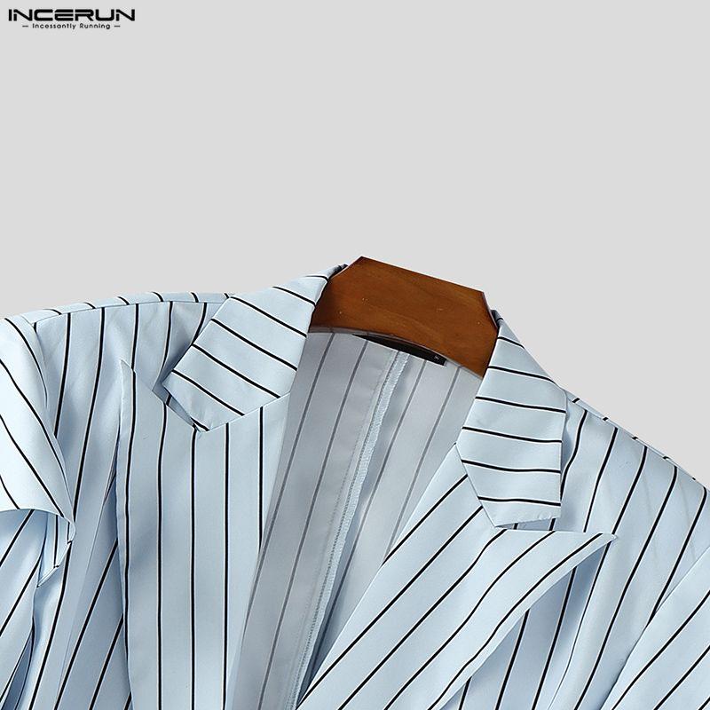 INCERUN Spring Autumn Men Long Sleeve Striped Twisted Waist Thin Blazer Coats