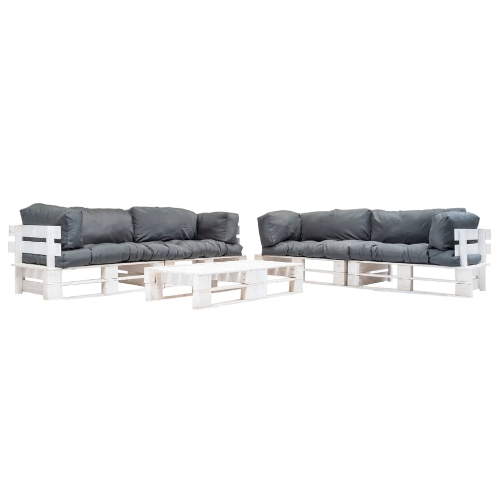 6 Piece Pallet Lounge Set with Grey Cushions Wood