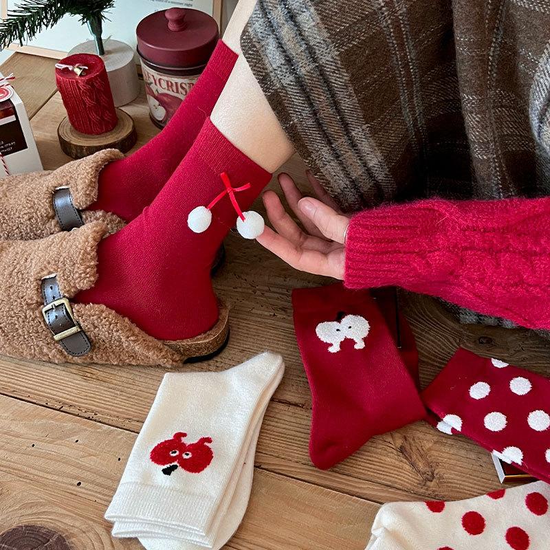 New Year'S Red Apple An Happy Rabbit Velvet Socks New Year'S Red Series Casual Versatile Stack Socks
