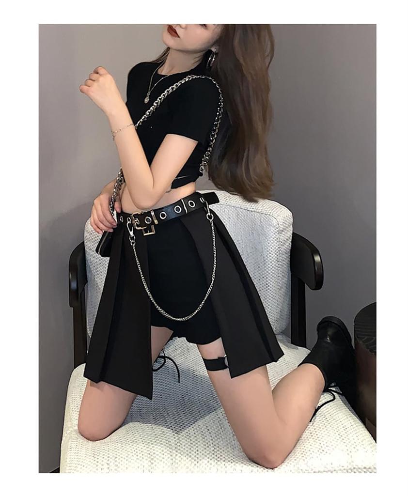 OIUYUE Short Skirt Hot Pants with Y2K Street Subculture Style Women's & Belt, Black, Style, Gothic, Style, (Black)
