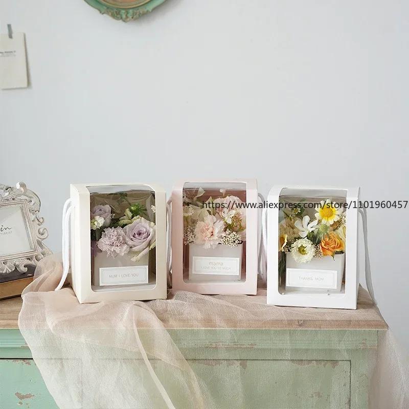 5 ks Květinový box Přenosný úložný box na květiny Dárkové balicí krabičky s průhledným okénkem na svatební párty Květinová dekorace