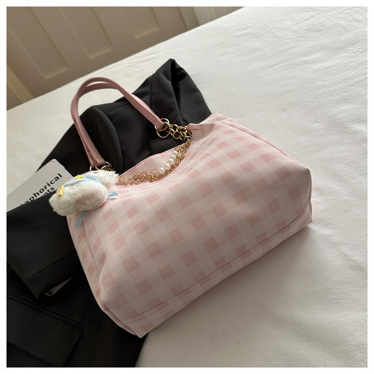 Frühlings-Neue Mode Karierte Tragetasche für Damen, Große Kapazität Lässige Schulter-Handtasche, Urbane Einfacher Stil Quadratisches Muster Tasche KTB