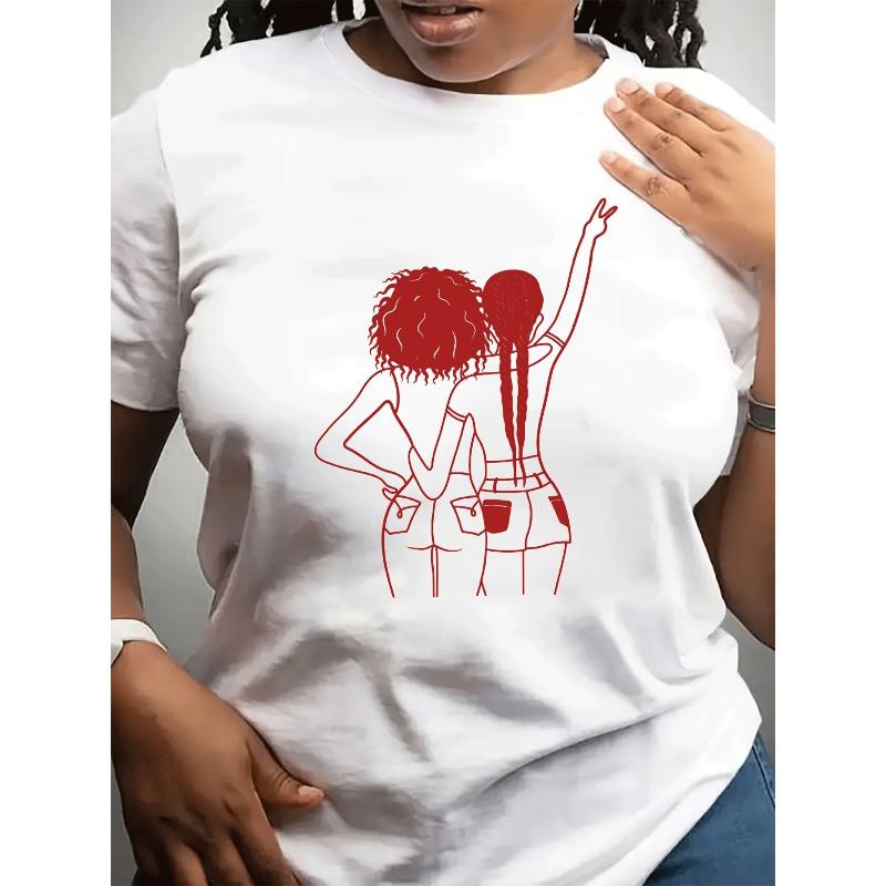

Women s Plus-Size Oversized White T-Shirt with Red Sisters Print - All-Season Casual Round Neck Top, Best Friend Matching Gift S белый