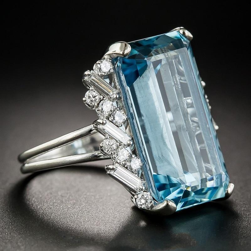 BELLA BOX Luxury Created  Blue Gemstone Rings Wedding Engagement Fine Jewelry New