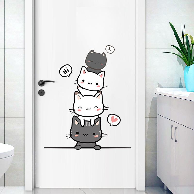 Sartoon Niedliche Katzenaufkleber zum Dekorieren von Schlafzimmer-Kleiderschranktüren Wasserdichte Selbstklebende Abziehbilder