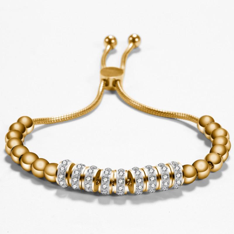 Adjustable Stainless Steel Beaded Bracelet With Rhinestone Accents Minimalist Geometric Design Women Men