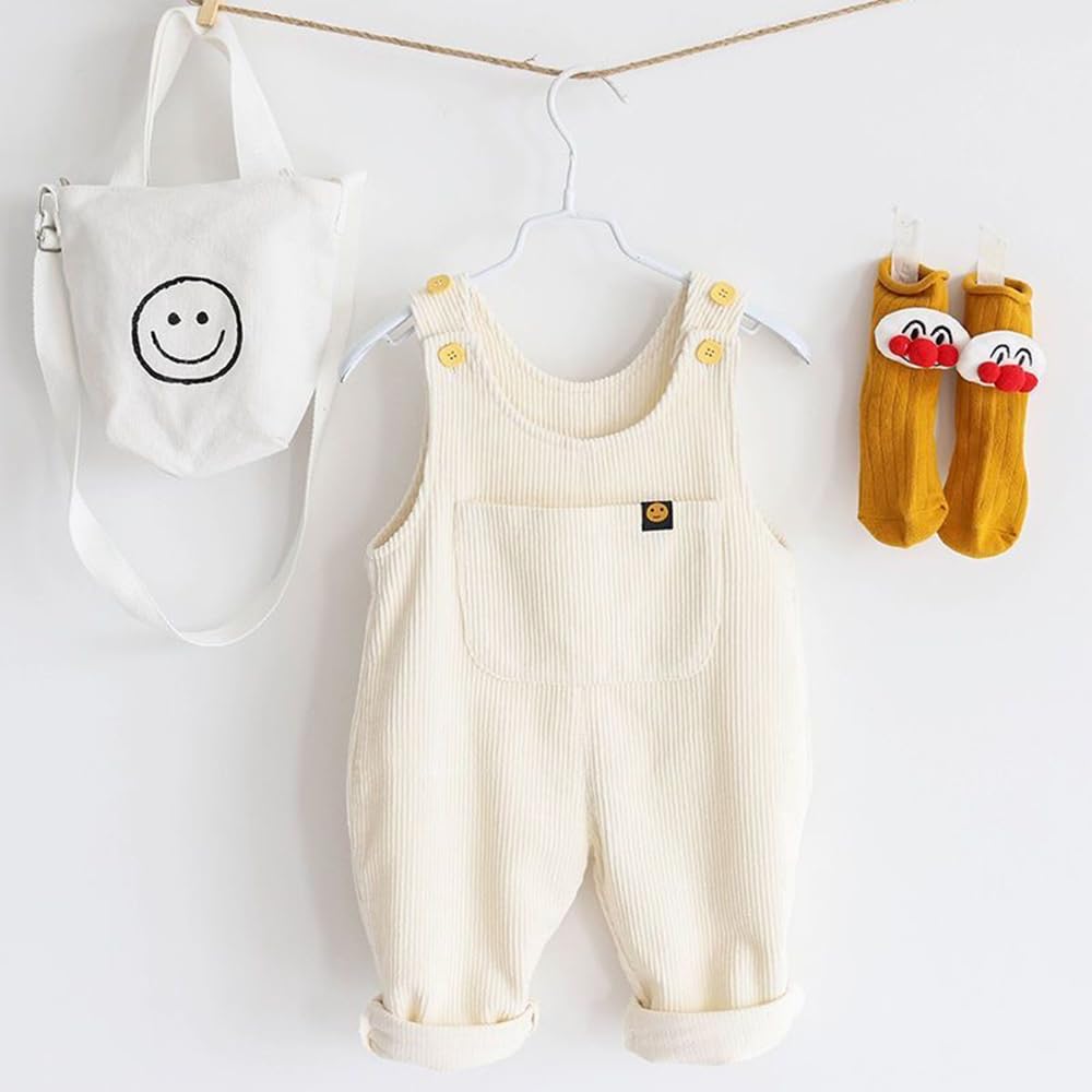 Shidayiya Baby Boys Girls Soft Corduroy Suspender Overalls Loose Retro Toddler Bib Pants Trousers with Pockets (100 (90-100cm Height), C01/White)