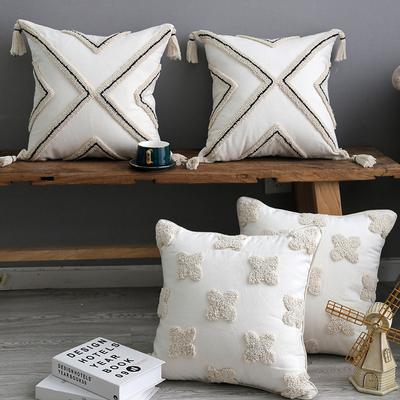 2 Pack Boho Embroidery Throw Pillow Covers 18x18", Decorative Pillow Covers with Tassels Woven Tufted Pillow Covers for Couch Sofa Bedroom Living Room