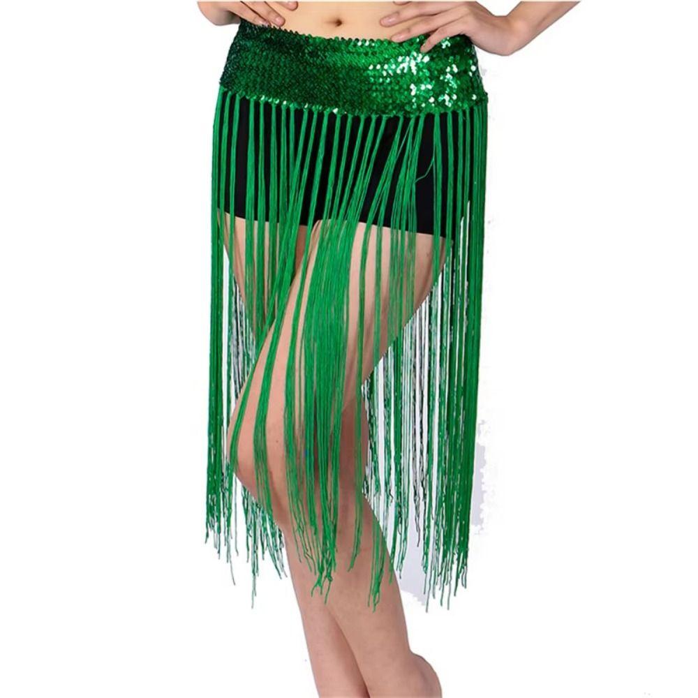 Glitter Sequins Belly Dance Belt Long Tassel Sequin Waist Chain Boho Hip Scarf Skirt  Belly Dancing