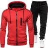 Mens Hooded Sweatshirt Set Casual Two-Piece Outfit Loose Fit Fleece-Lined Winter Sportswear