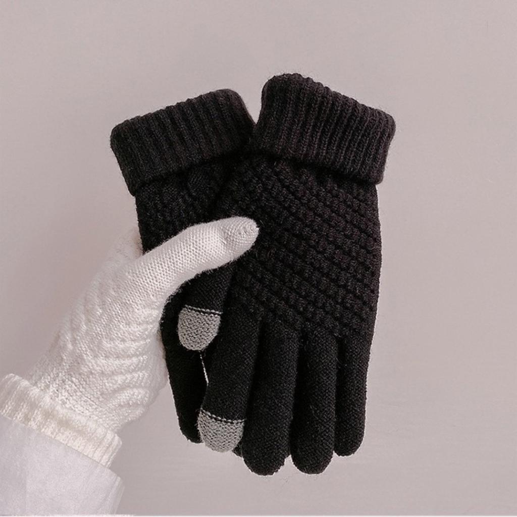 Female Autumn and Winter Korean Version Cute and Thick Double-layer Riding Cold Resistant Touch Screen Plush Knitted Warm Pineapple Gloves