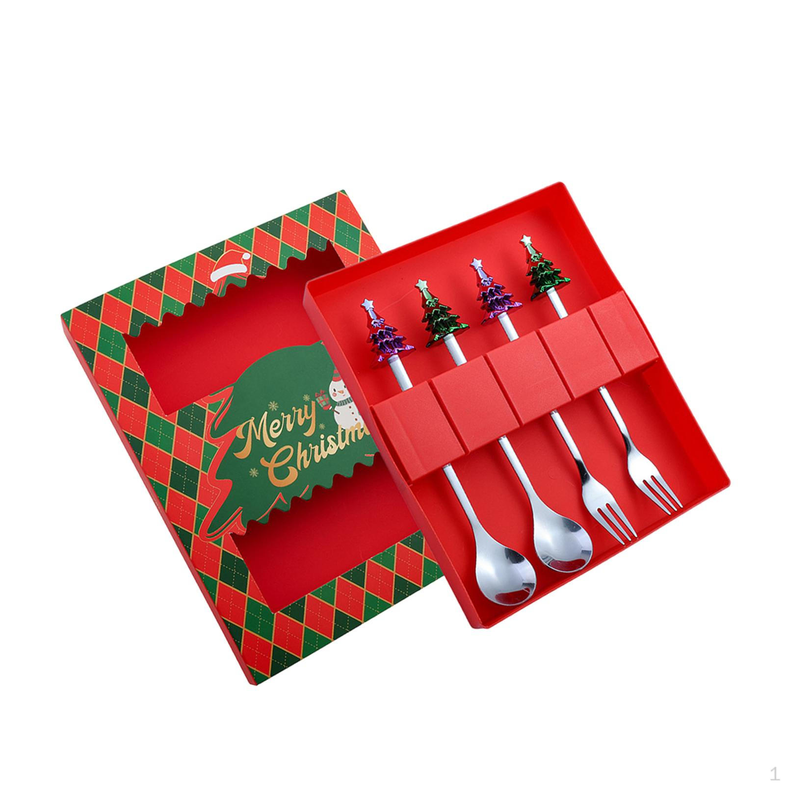 

Рождественский набор столовых приборов из 4 предметов, ложки и вилки, наборы, многоразовые чайные ложки,