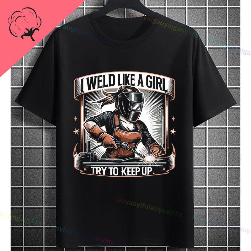 UnisexS Welder Graphic TShirt God Guides My Hands Fashion Shortsleeve Pure Cotton Oneck Casual Humor Style Tshirt