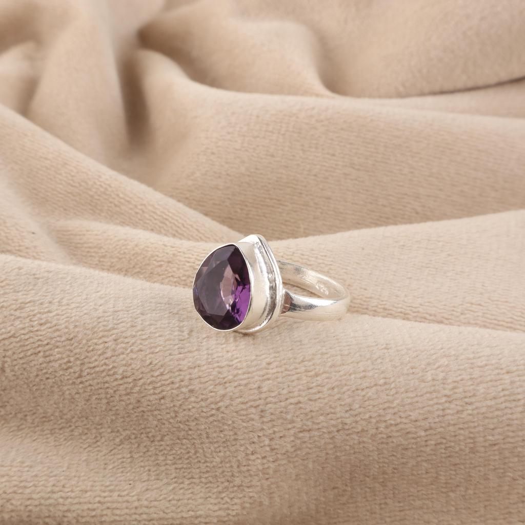 Gemma di Ametista Africana Argento Sterling 925 Timbro Gioielli di Design Anello da Donna Regalo per Donna RR-76-6