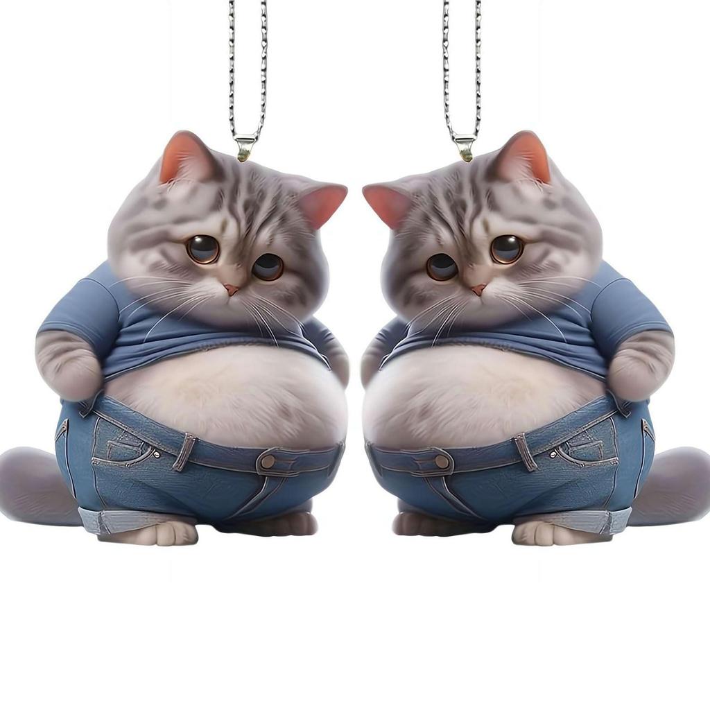 Fat Cat / Dog Car Rear View Mirror Decoration Deb Dog Cat Mascot Keychain