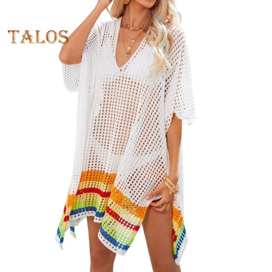 

Женское бикини, накидка с V-образным вырезом, рукавами-спущенными плечами, ажурное пляжное платье с боковыми разрезами, вязаный крючком купальник, накидка белый