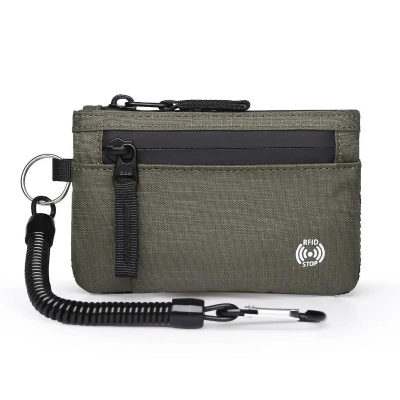 Rfid Credit Card Holder Men Wallets Luxury Nylon Slim Wallet Zipper Key Card Case Male Tactical Purse Coin Purse With Carabiner