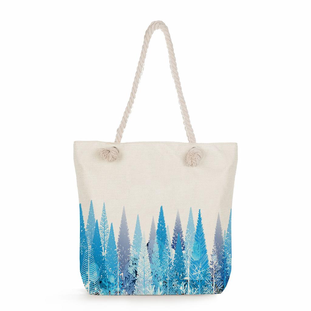 Multifunctional Christmas Printed Thick Rope Shoulder Beach Bag Casual large capacity handbag 7603