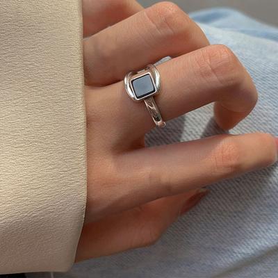 Dvojitý Otevřený Čtvercový Zirkonový Prsten Dámský Niche Design Módní Ins Trendy Studený Vítr Lehký Luxus Jednoduché Šperky Prsten na Ukazováček Každodenní Jemný Prsten