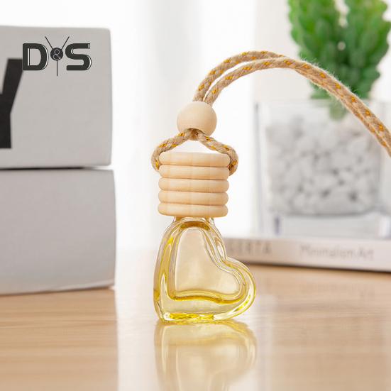 6 ml nachfüllbare Parfümflasche fürs Auto, Dekoration, bunt, Liebe, Herzform, Holzdeckel, Klarglas, Aromatherapie, ätherisches Öl, leere Flasche, hängender Anhänger