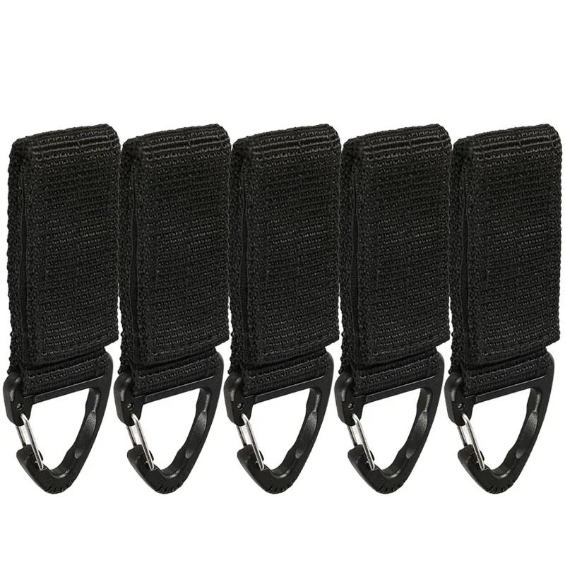 

Military Tactical Key Hook Clip Nylon Webbing Molle Belt Carabiner Outdoor Strap Climbing Accessories Black - 5pcs