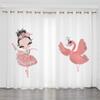 2 Panel Pink Unicorn Curtains Ballerina Girl Curtains for Kids Girls Bedroom Window Blinds Floor-to-ceiling Windows Grommet Top