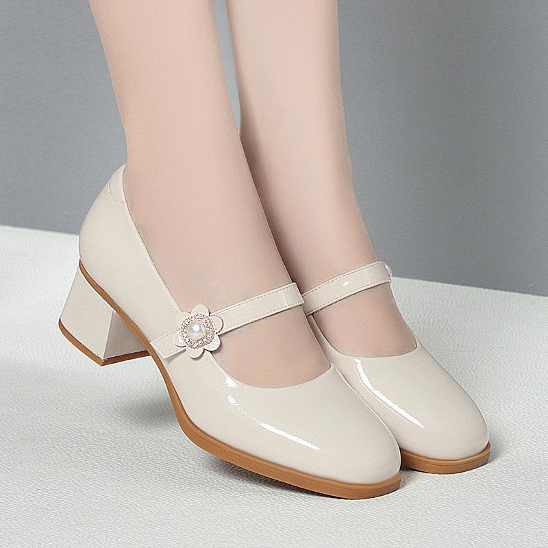 Neuer Stil, Weichsohle, Weiches Obermaterial, Damen-Schuhe, Vielseitig und Modisch, Mittlerer Absatz, Einriemen, Damen-Single-Schuhe